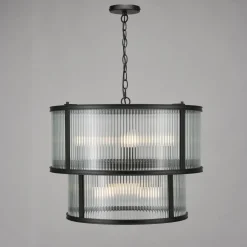 Bianka 6 Light Matte Black & Glass Pendant Ceiling Light
