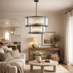 Bianka 6 Light Matte Black & Glass Pendant Ceiling Light