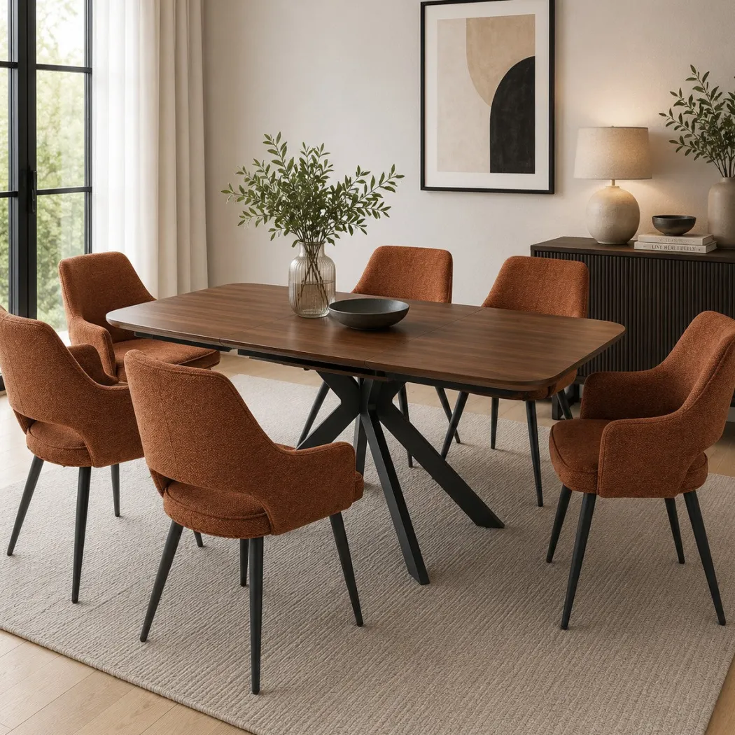 Boston 1400-1800mm Smoked Oak Table 6 Rust Ted Chairs