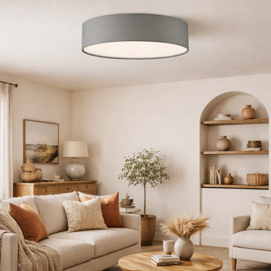 Cierro Grey Drum 4 Light Flush Ceiling Light with Diffuser
