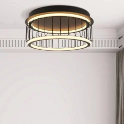 Circolo Black Cage LED Flush Ceiling Light Small