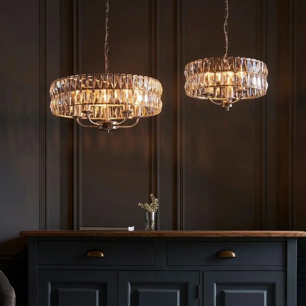 Clifton 3 Light Nickel & Crystal Pendant Ceiling Light