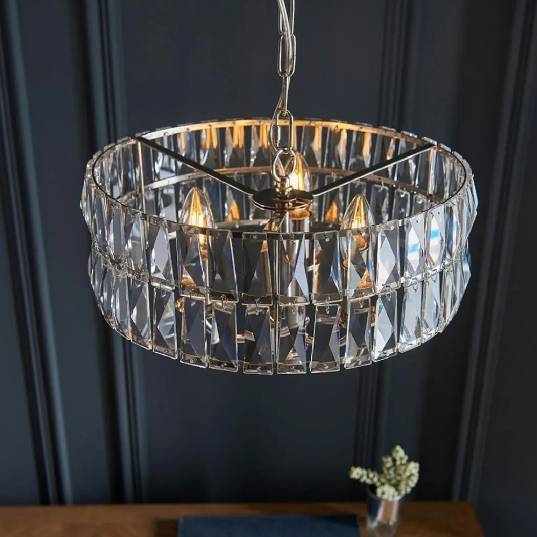 Clifton 3 Light Nickel & Crystal Pendant Ceiling Light