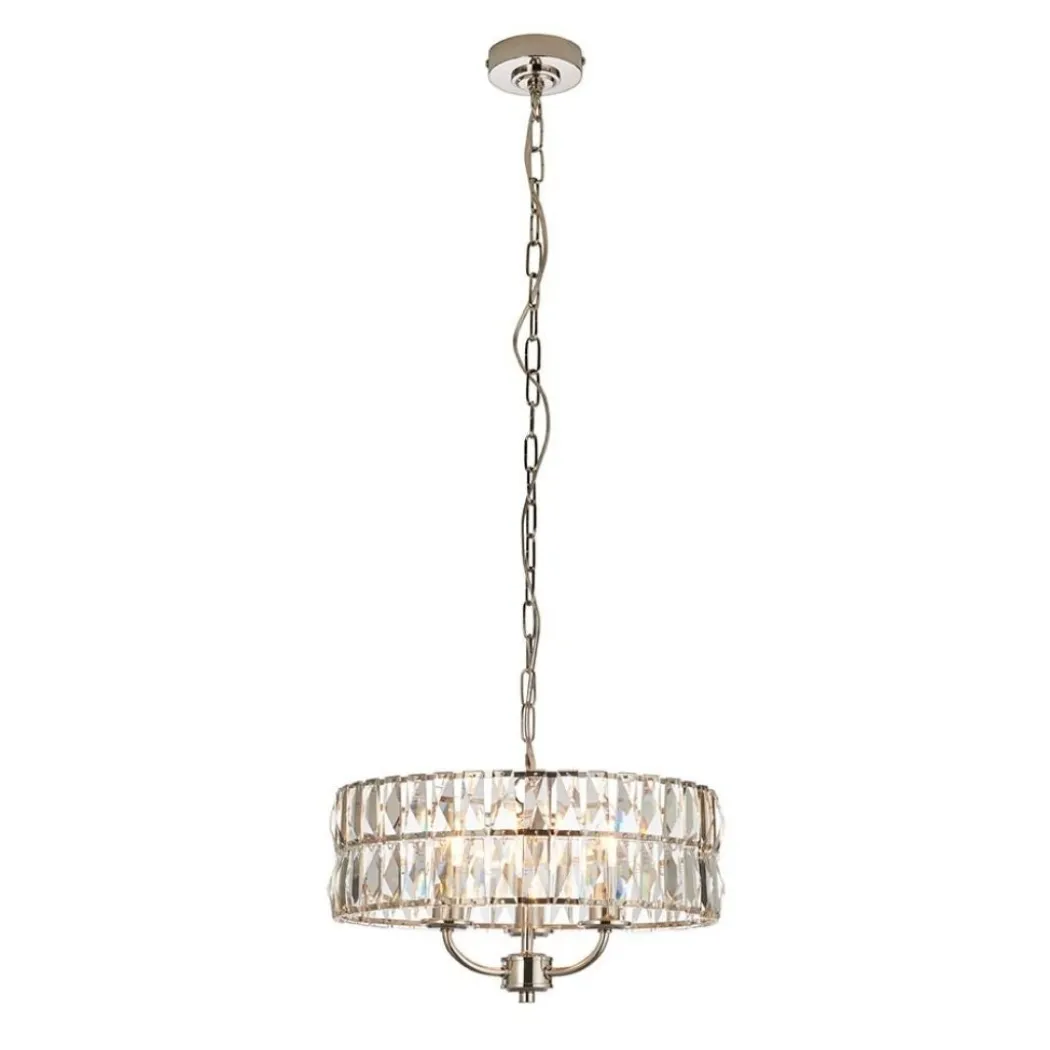 Clifton 3 Light Nickel & Crystal Pendant Ceiling Light