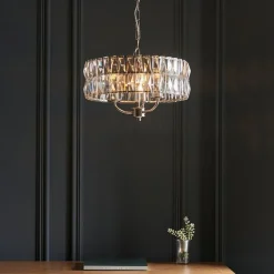 Clifton 3 Light Nickel & Crystal Pendant Ceiling Light