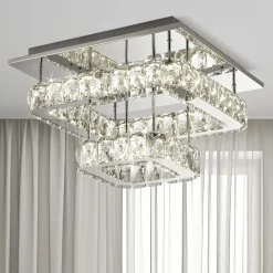Clover 2 Tier Polished Chrome and Crystal LED Flush Ceiling Light