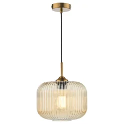 Demarius Brass & Amber Glass Pendant Ceiling Light