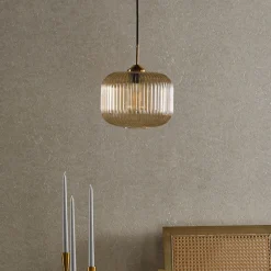 Demarius Brass & Amber Glass Pendant Ceiling Light