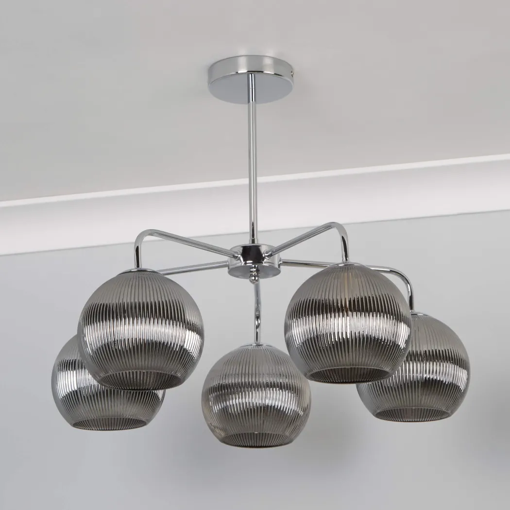 Hamblin 5 Light Chrome and Somked Glass Semi-Flush Ceiling Light