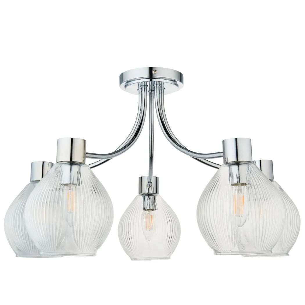 Hamilton 5 Light Polished Chrome Semi Flush Ceiling Light