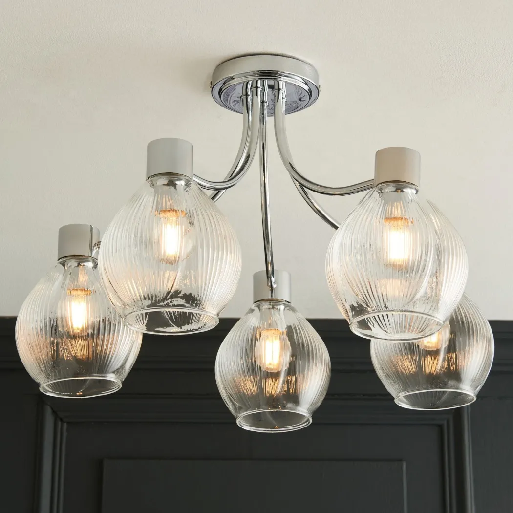 Hamilton 5 Light Polished Chrome Semi Flush Ceiling Light