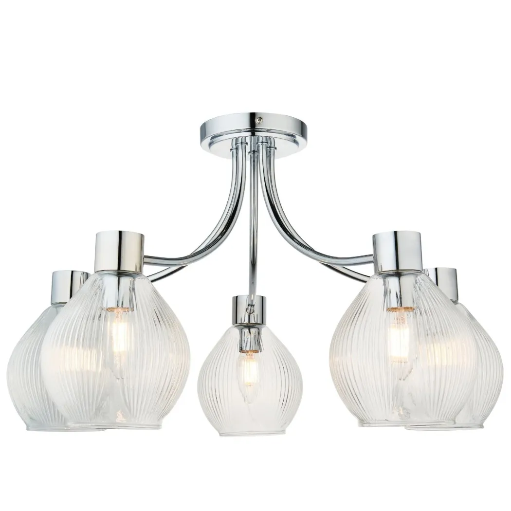 Hamilton 5 Light Polished Chrome Semi Flush Ceiling Light