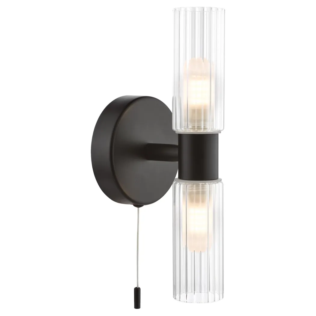 Hannah 2 Light Matte Black & Glass IP44 Wall Light