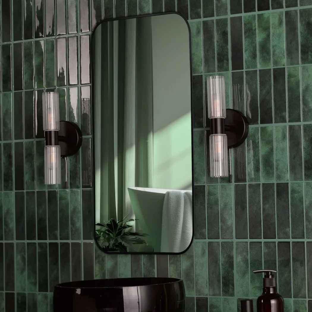 Hannah 2 Light Matte Black & Glass IP44 Wall Light