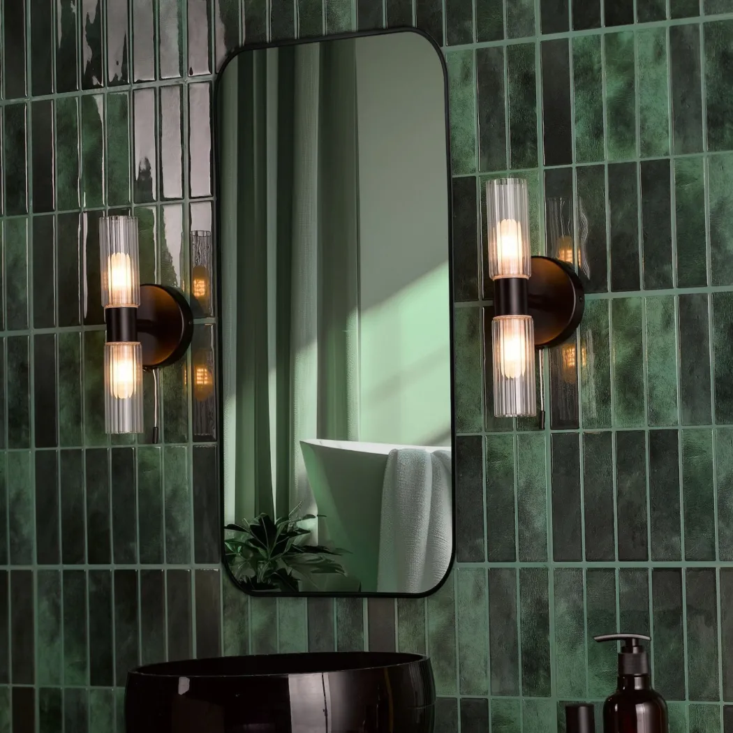 Hannah 2 Light Matte Black & Glass IP44 Wall Light