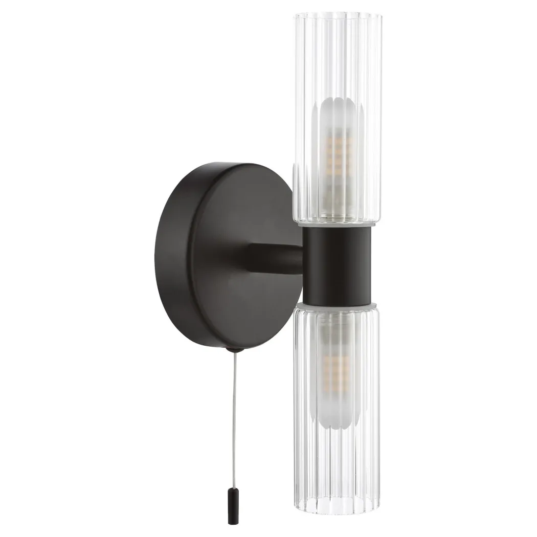 Hannah 2 Light Matte Black & Glass IP44 Wall Light