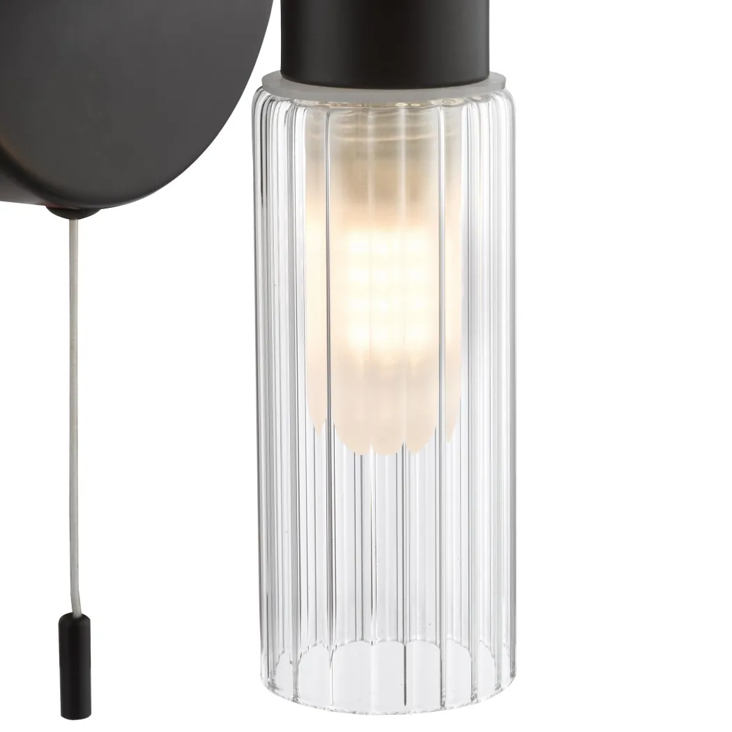 Hannah 2 Light Matte Black & Glass IP44 Wall Light