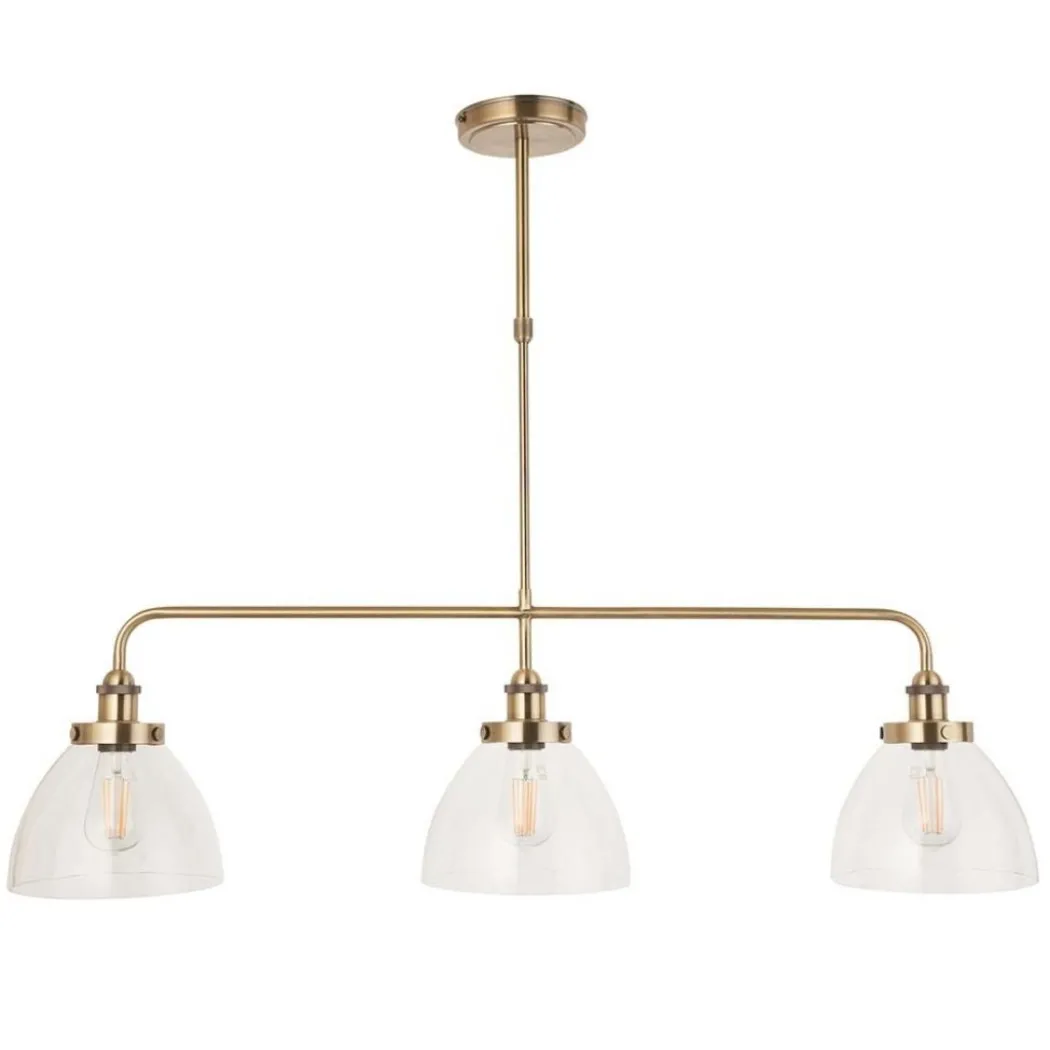 Hansen 3 Light Antique Brass & Glass Ceiling Pendant Bar