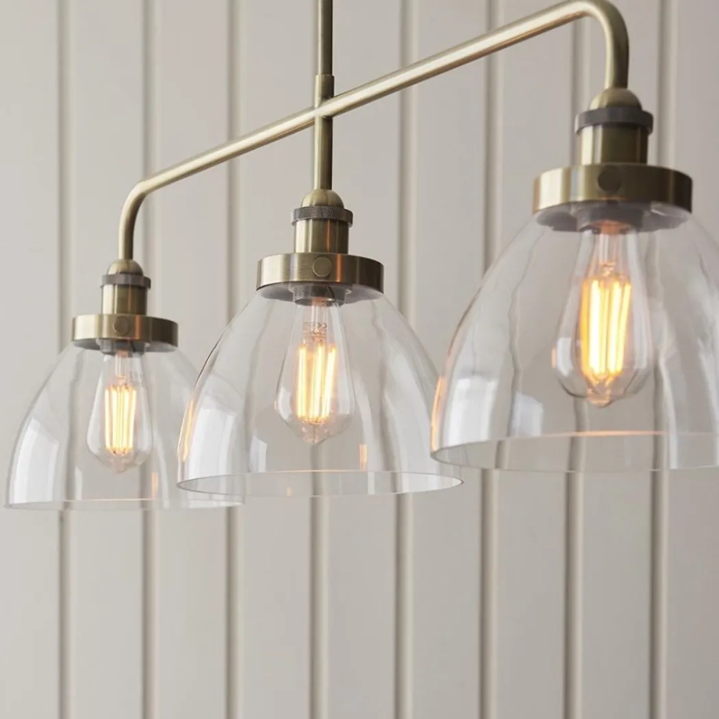 Hansen 3 Light Antique Brass & Glass Ceiling Pendant Bar