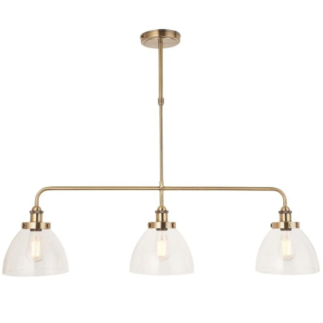 Hansen 3 Light Antique Brass & Glass Ceiling Pendant Bar