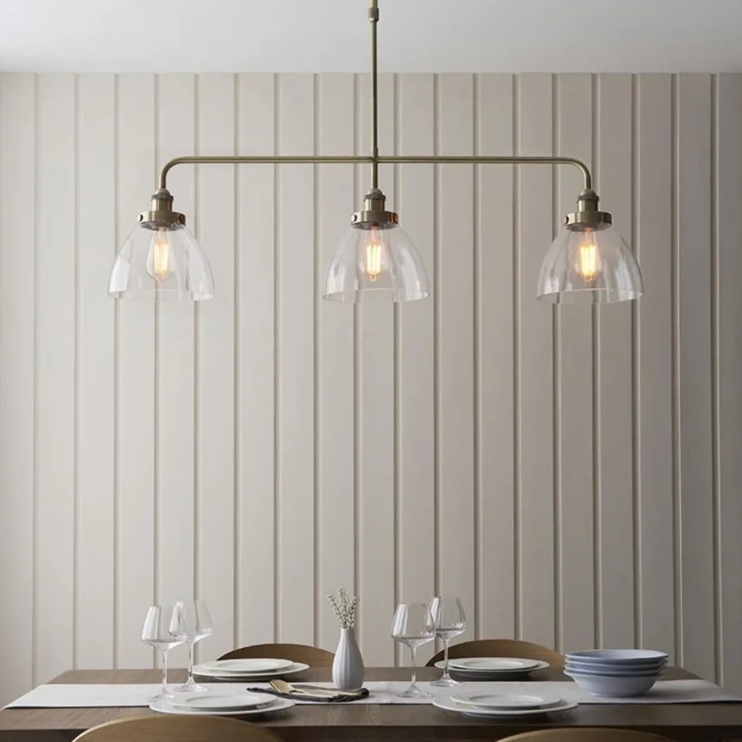 Hansen 3 Light Antique Brass & Glass Ceiling Pendant Bar