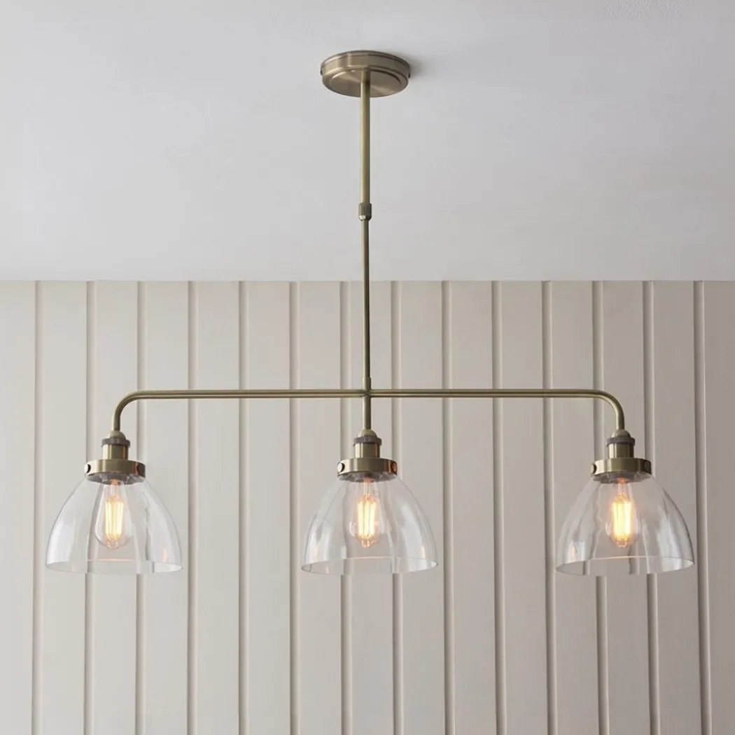 Hansen 3 Light Antique Brass & Glass Ceiling Pendant Bar