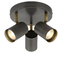 Hereford 3 Light Pewter & Antique Brass Spotlight Flush Ceiling Light