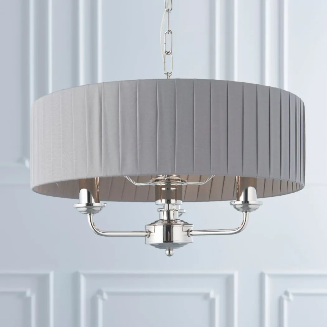 Highclere 3 Light Nickel & Charcoal Pleated Ceiling Pendant