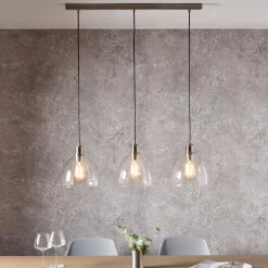 Jacob 3 Light Nickel and Glass Ceiling Pendant Bar