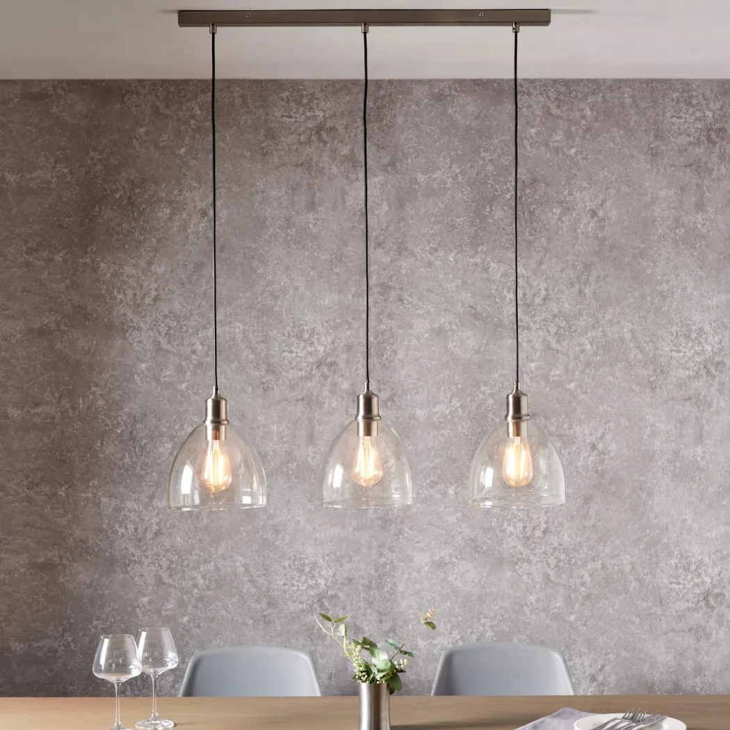 Jacob 3 Light Nickel and Glass Ceiling Pendant Bar