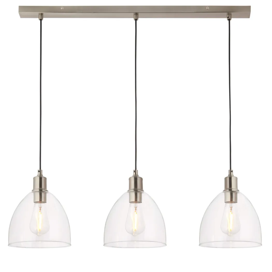 Jacob 3 Light Nickel and Glass Ceiling Pendant Bar