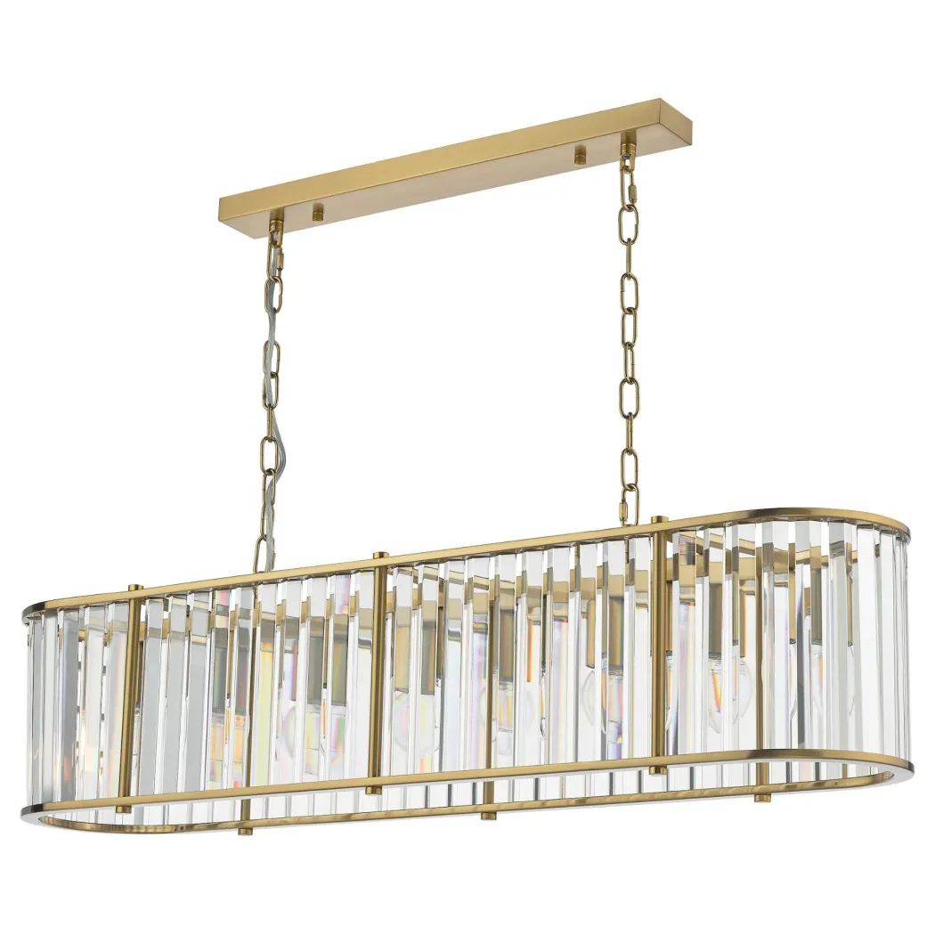 Kiran 7 Light Brass & Crystal Ceiling Pendant Bar