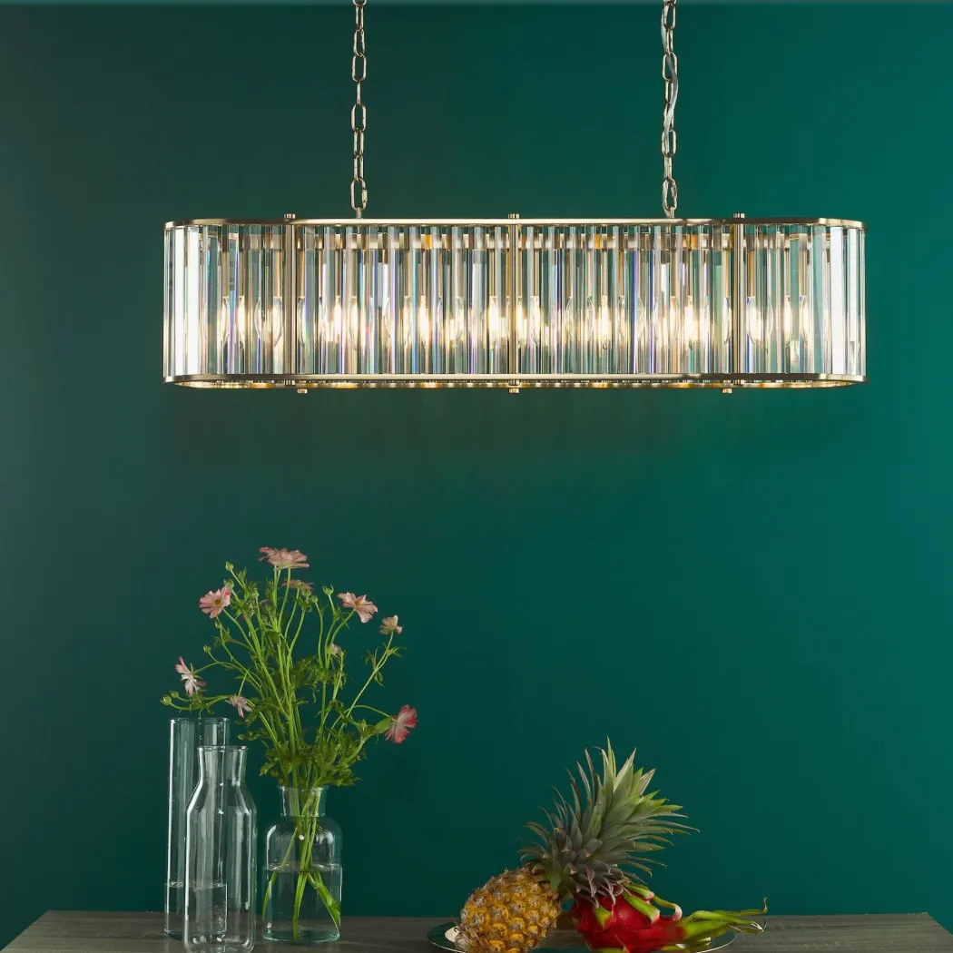 Kiran 7 Light Brass & Crystal Ceiling Pendant Bar