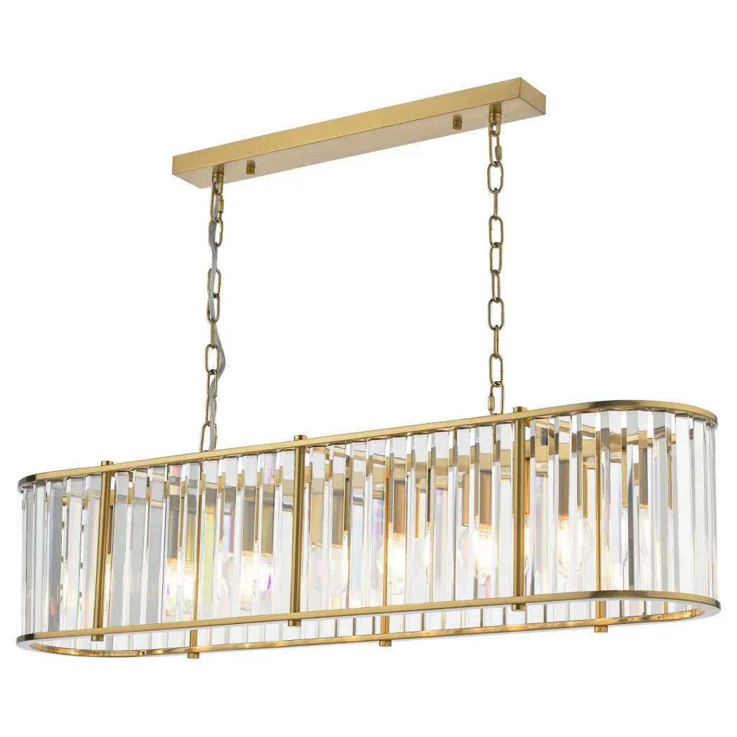 Kiran 7 Light Brass & Crystal Ceiling Pendant Bar
