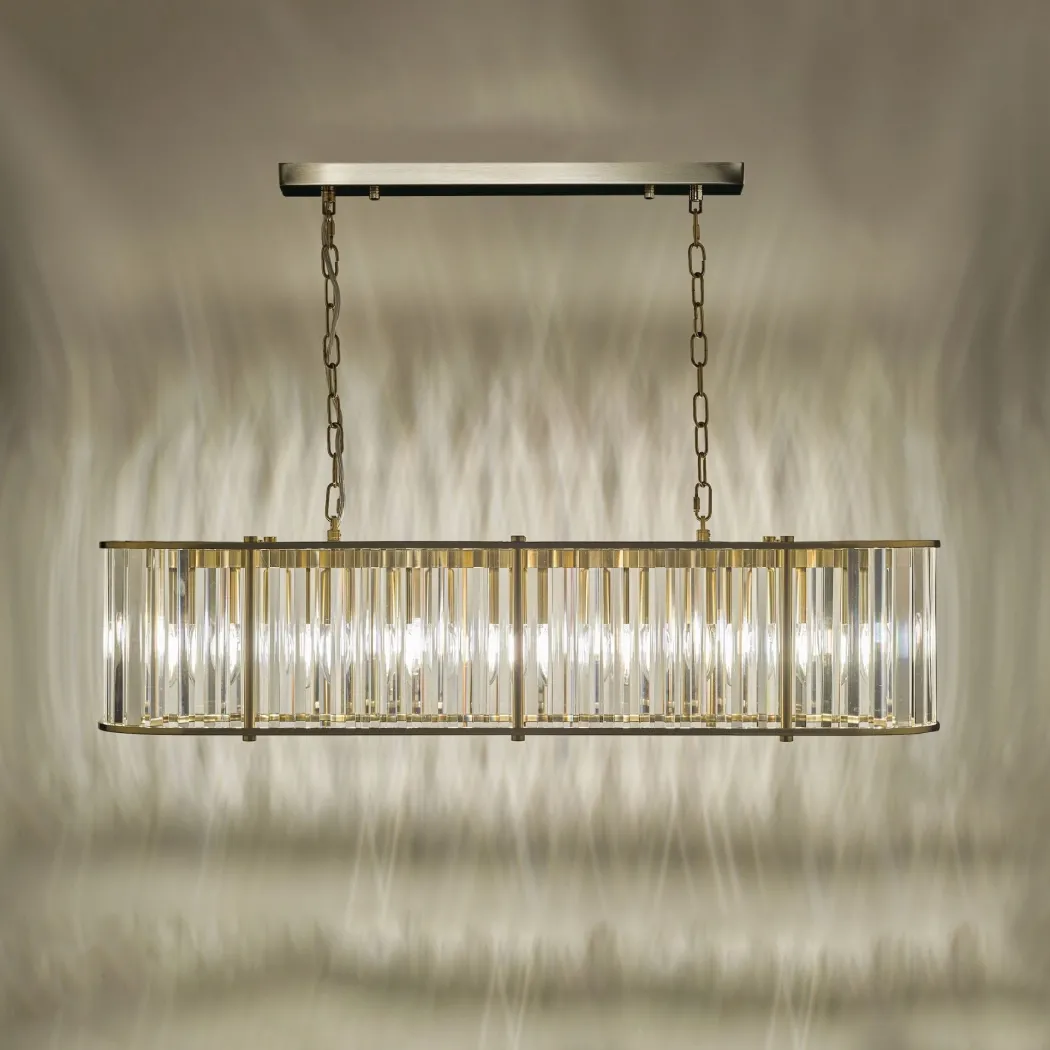 Kiran 7 Light Brass & Crystal Ceiling Pendant Bar