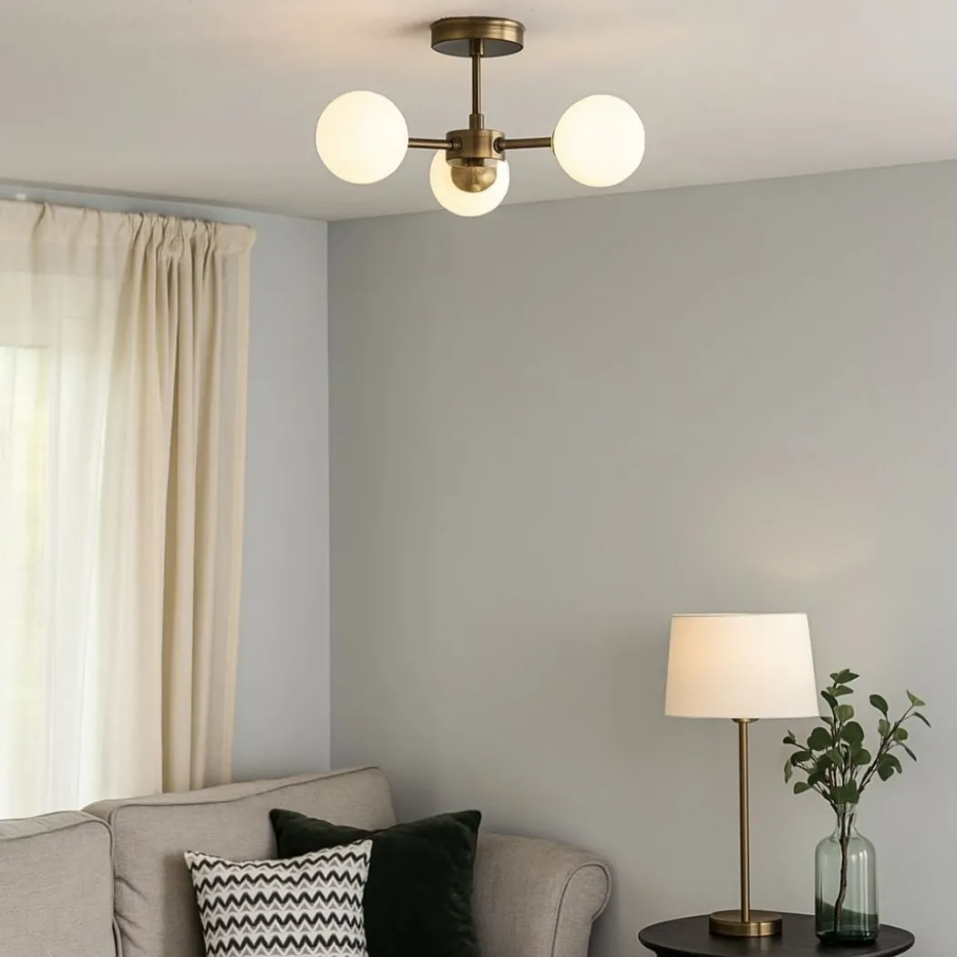 Lior 3-Light Antique Brass Semi-Flush Ceiling Light