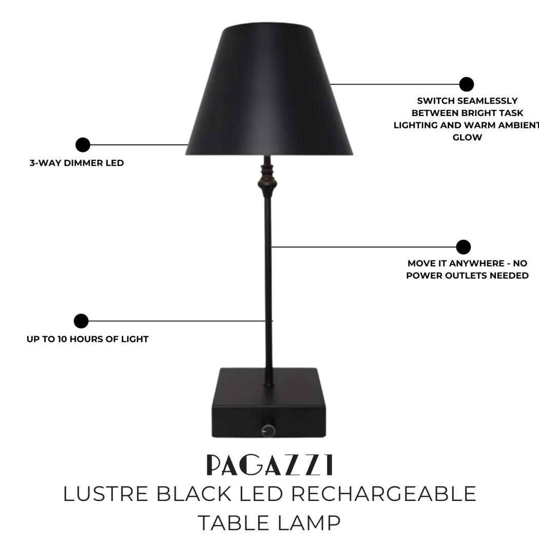 Lustre Black LED Rechargeable Table Lamp