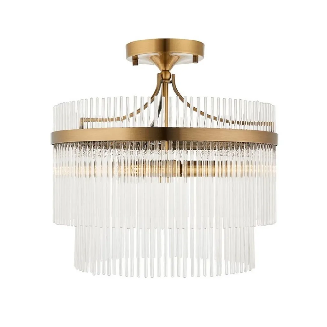 Marietta 3 Light Antique Brass & Glass Semi Flush Ceiling Light