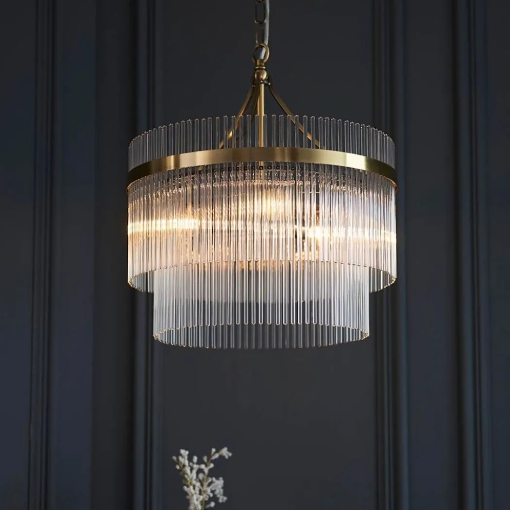Marietta 3 Light Antique Brass & Glass Pendant Ceiling Light