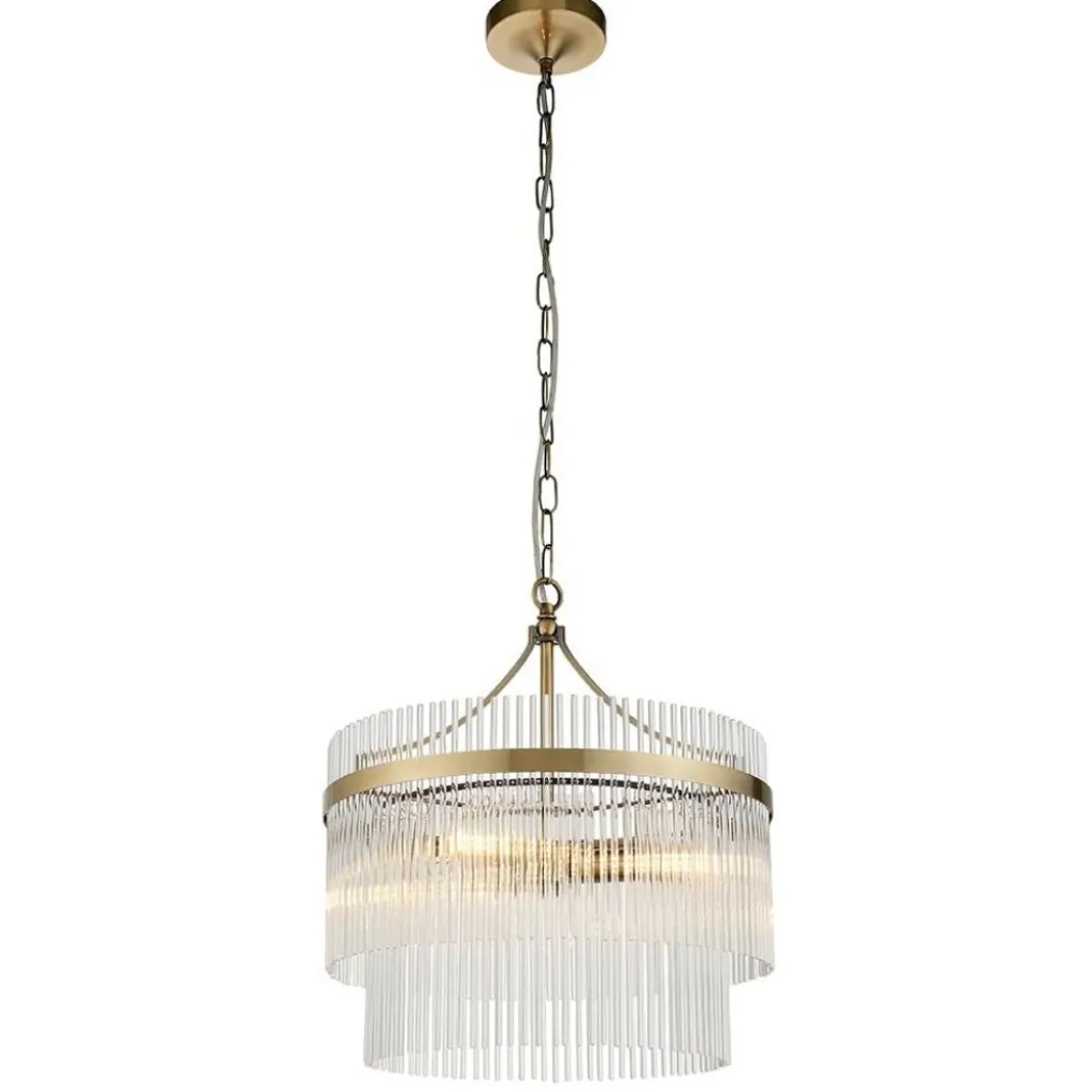 Marietta 3 Light Antique Brass & Glass Pendant Ceiling Light