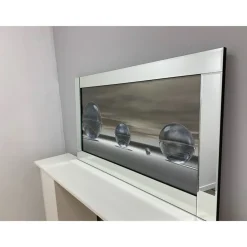 Metallic Silver Liquid Art with Mirrored Frame 67x117cm
