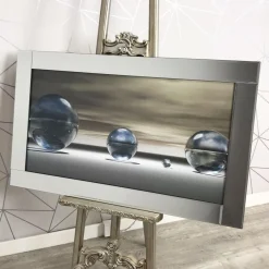 Metallic Silver Liquid Art with Mirrored Frame 67x117cm