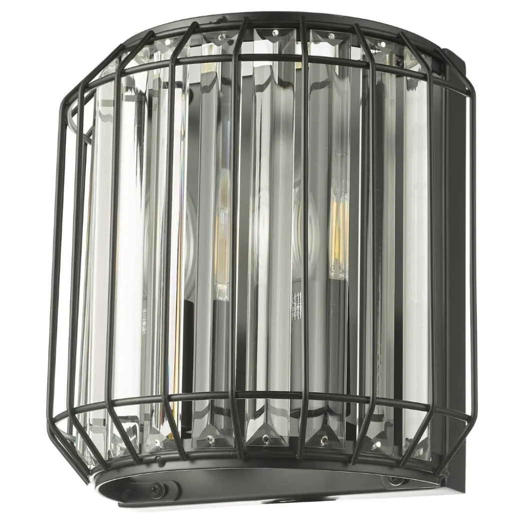 Naeva Matte Black and Crystal Wall Light