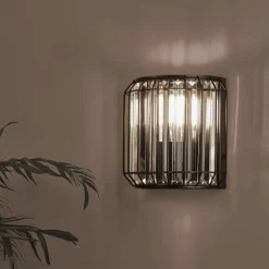 Naeva Matte Black and Crystal Wall Light