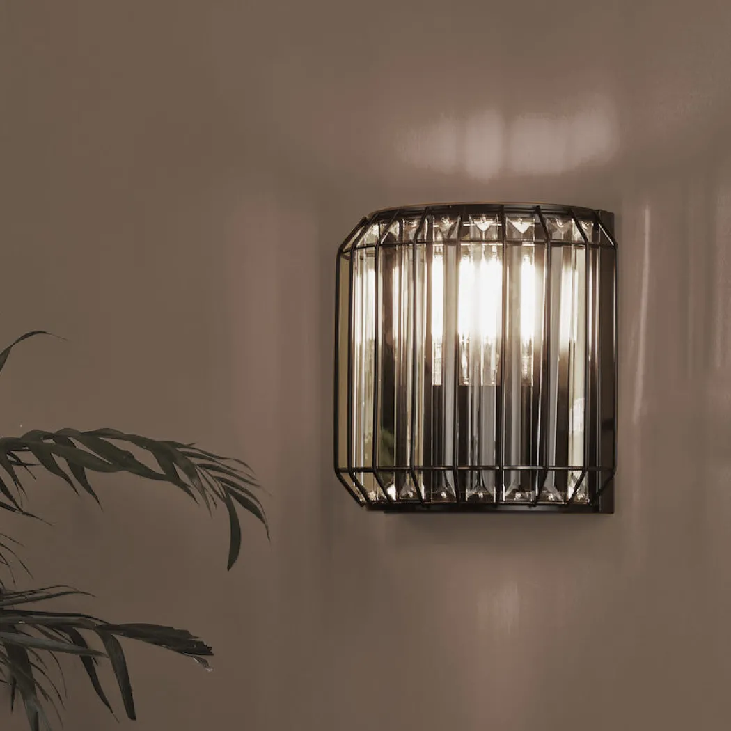 Naeva Matte Black and Crystal Wall Light
