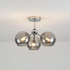 Nia Chrome Smoke 3-Light Semi-Flush Ceiling Light