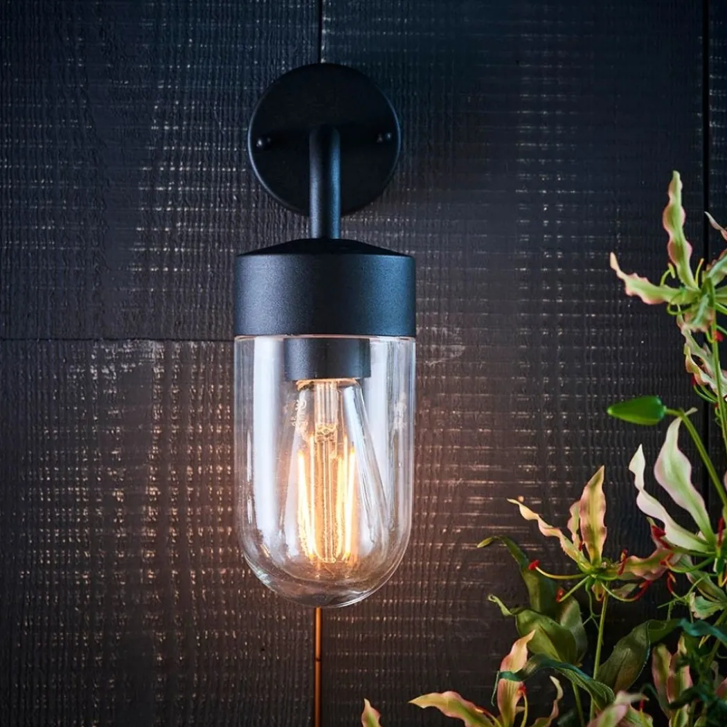 North Matte Black & Glass Outdoor Wall Light
