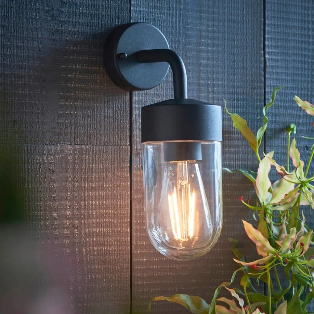 North Matte Black & Glass Outdoor Wall Light