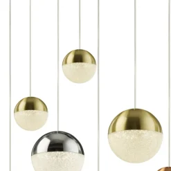 Planets 9 Light Polished Chrome, Satin Brass and Copper Pendant Ceiling Light