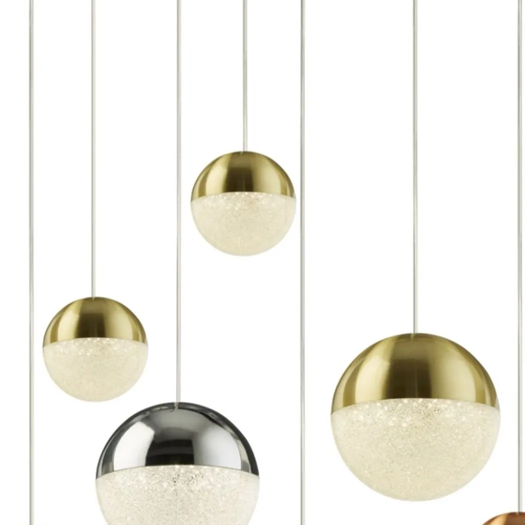 Planets 9 Light Polished Chrome, Satin Brass and Copper Pendant Ceiling Light